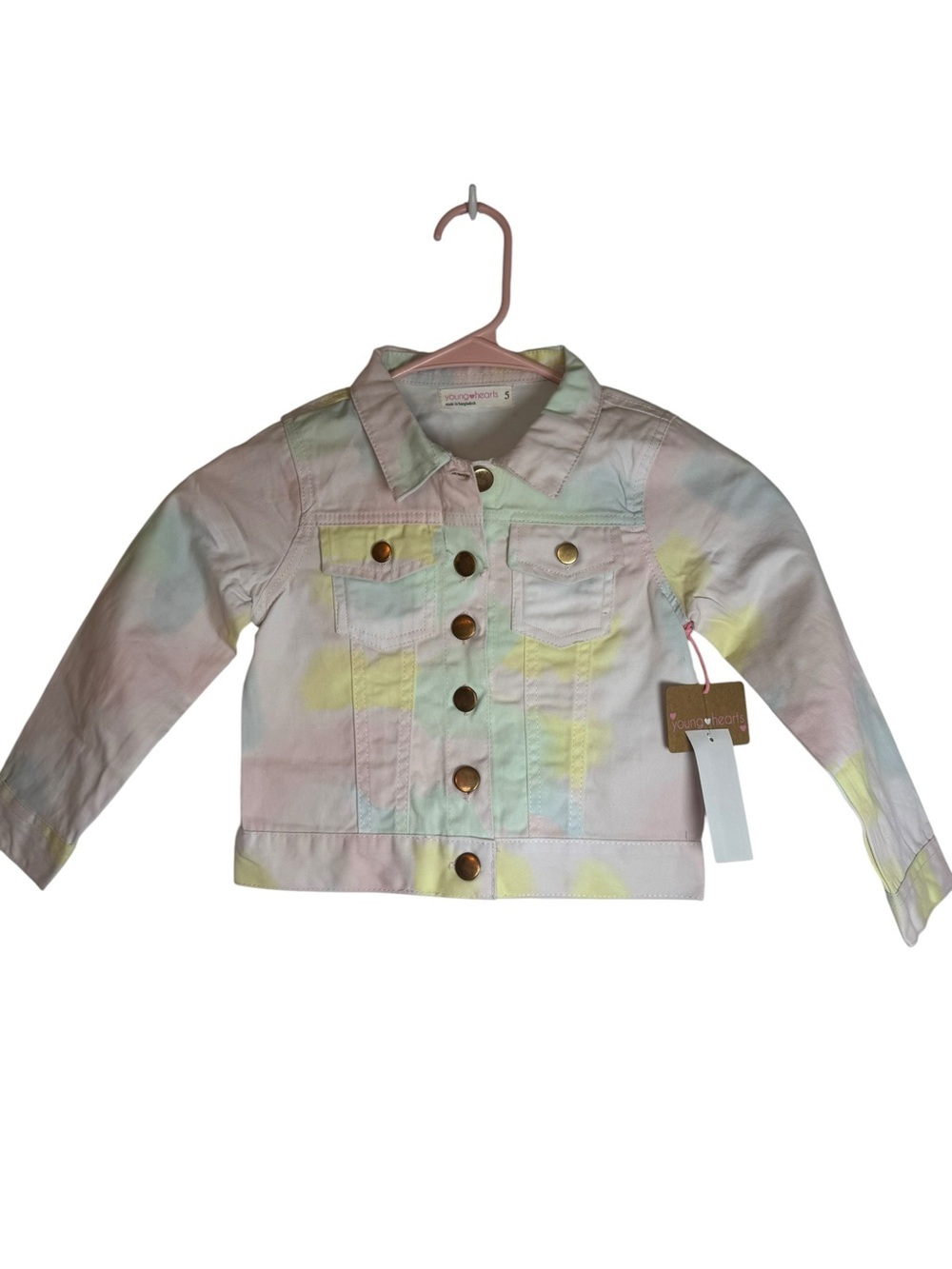 NWT Young Hearts Girls Size 5 Pastel Tie-Dye Denim Jacket - Multicolor
